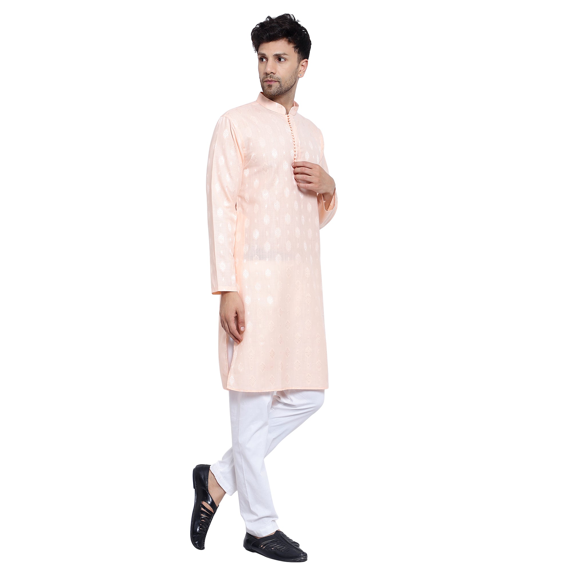 Awadhshree Men's Peach Cotton Blend Kurta Pajama Set - Elegant Ethnic Wear For All Occasions
