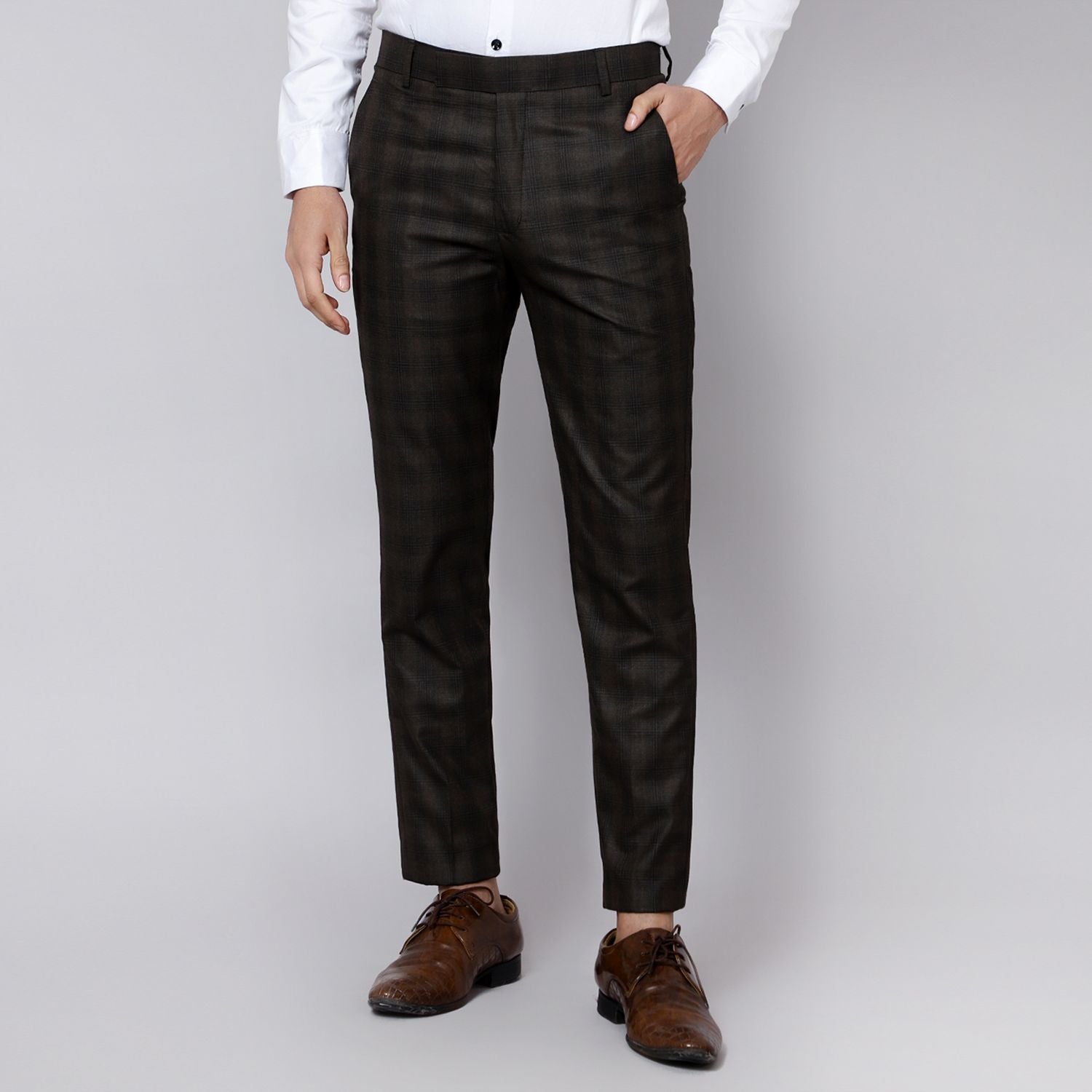 Checkered  slim fit trousers Brown