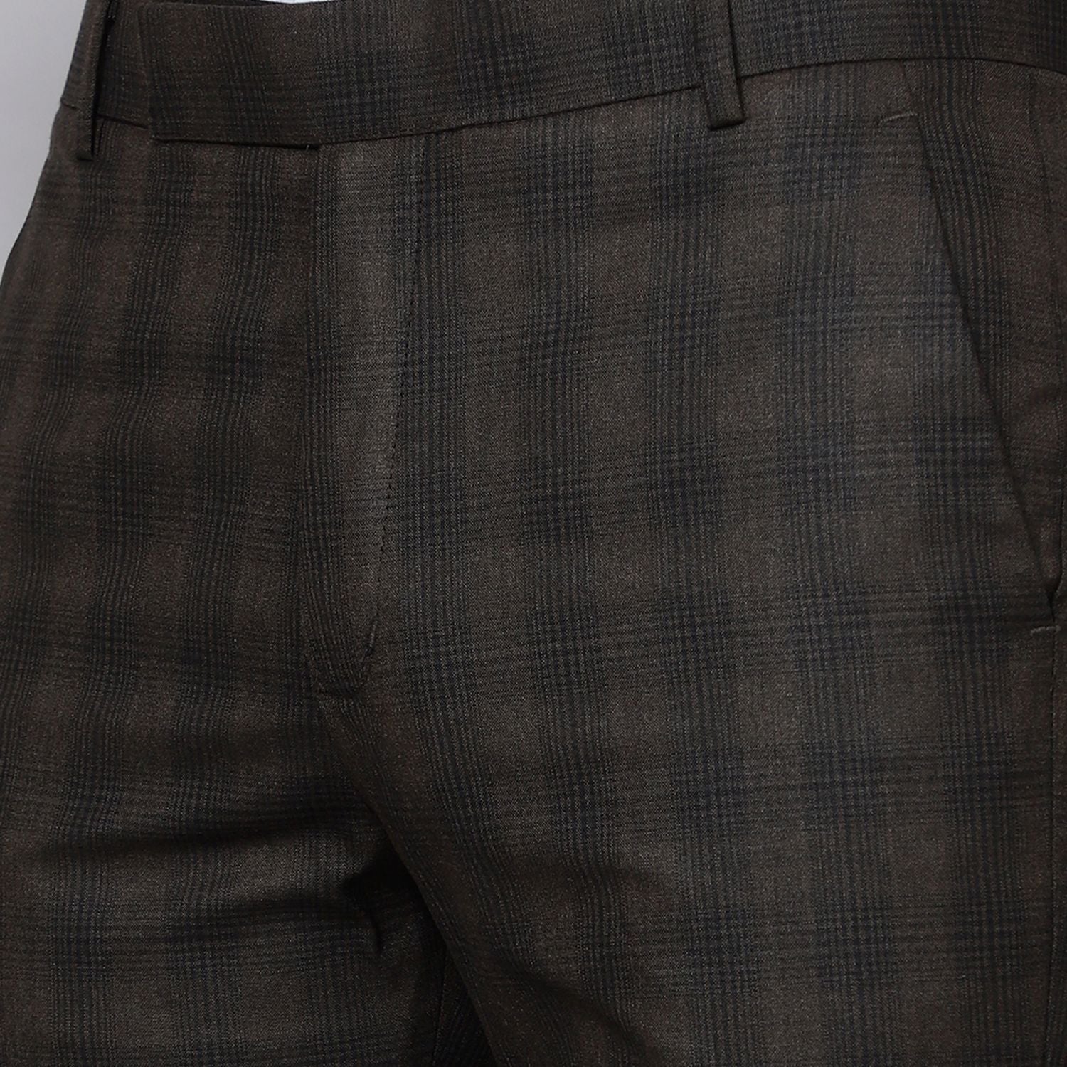 Checkered  slim fit trousers Brown