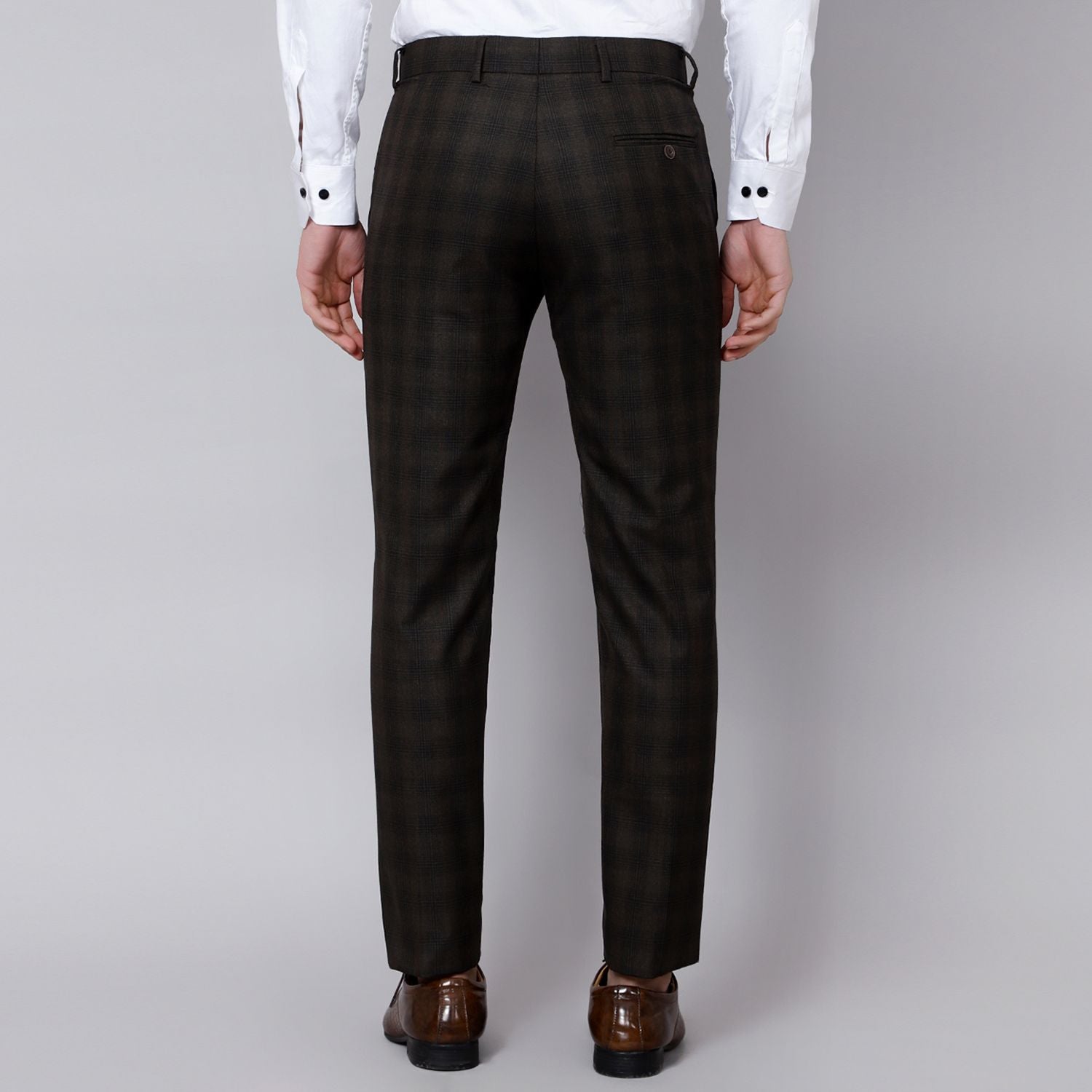Checkered  slim fit trousers Brown