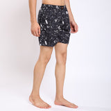 Mentoos Cotton Printed Boxers Shorts for Men Black Mentoos