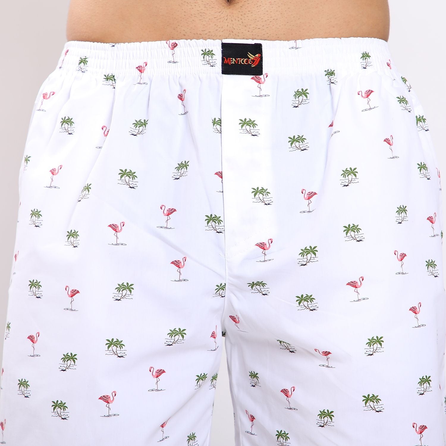 Mentoos Cotton Printed Boxers Shorts for Men White Mentoos