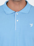 Mentoos Men Poly Cotton Solid Regular Fit Collar Neck Half Sleeves Polo T-Shirt Light Blue Mentoos