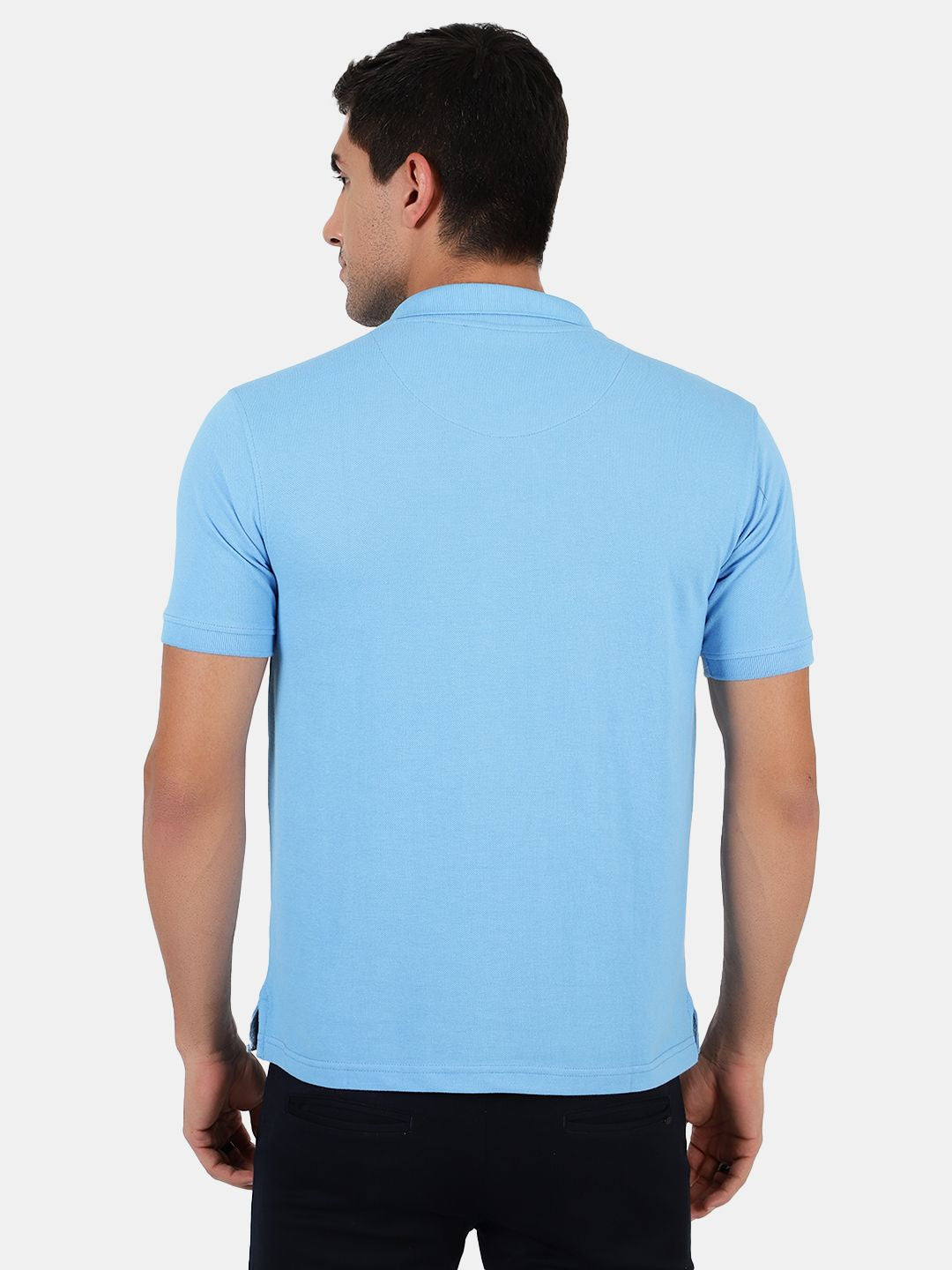 Mentoos Men Poly Cotton Solid Regular Fit Collar Neck Half Sleeves Polo T-Shirt Light Blue Mentoos