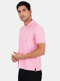 Mentoos Men Poly Cotton Solid Regular Fit Collar Neck Half Sleeves Polo T-Shirt Pink Mentoos