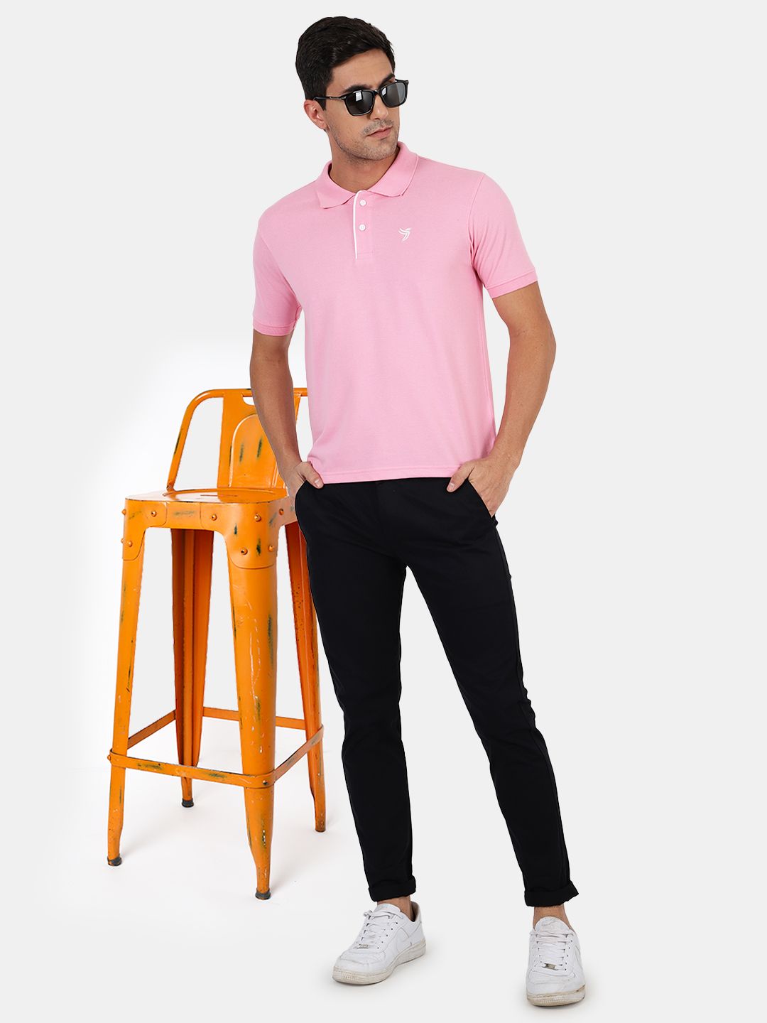 Mentoos Men Poly Cotton Solid Regular Fit Collar Neck Half Sleeves Polo T-Shirt Pink Mentoos