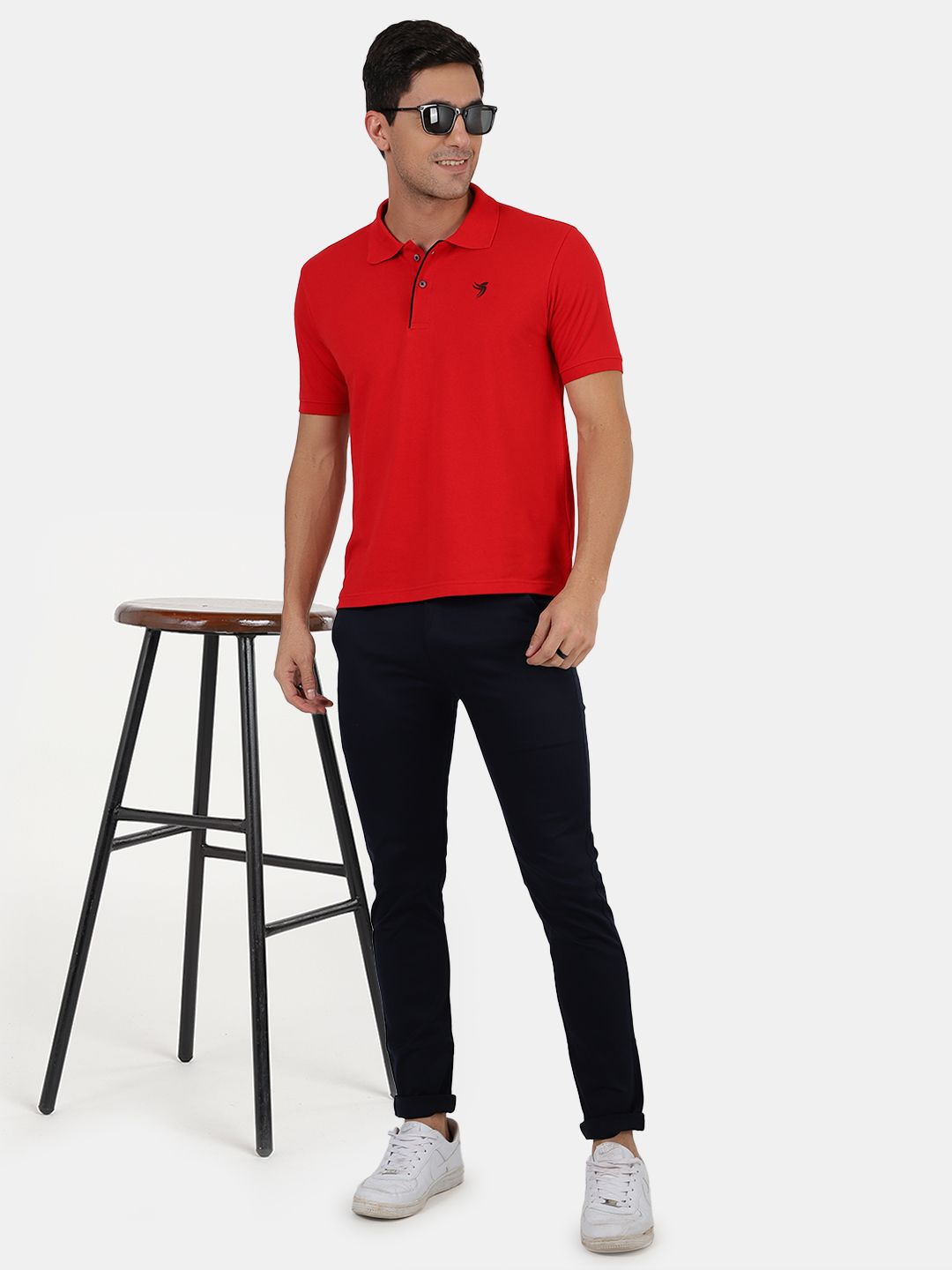 Mentoos Men Poly Cotton Solid Regular Fit Collar Neck Half Sleeves Polo T-Shirt Red Mentoos