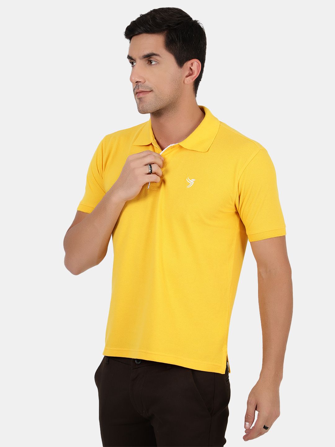 Mentoos Men Poly Cotton Solid Regular Fit Collar Neck Half Sleeves Polo T-Shirt Yellow Mentoos