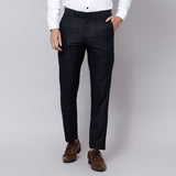 Checkered  slim fit trousers Navy Blue