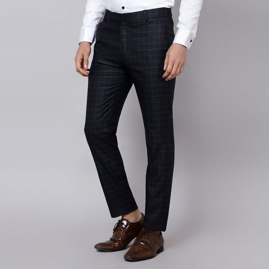 Checkered  slim fit trousers Navy Blue