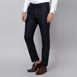 Checkered  slim fit trousers Navy Blue