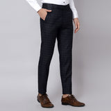 Checkered  slim fit trousers Navy Blue