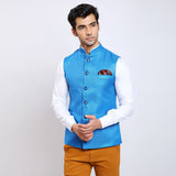 Awadhshree Jute Nehru Jacket Blue