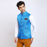 Awadhshree Jute Nehru Jacket Blue