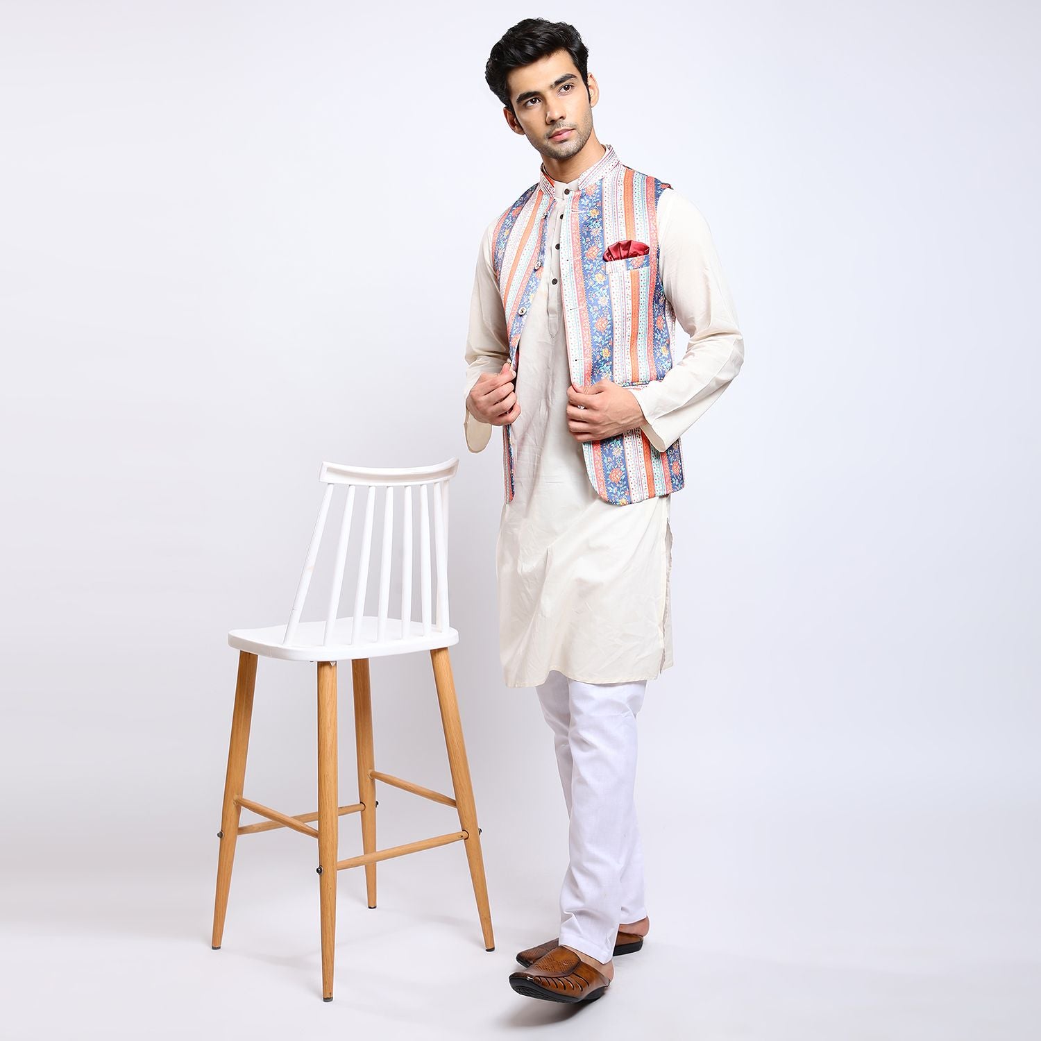 Awadhshree Satin Printed Nehru jacket Multi