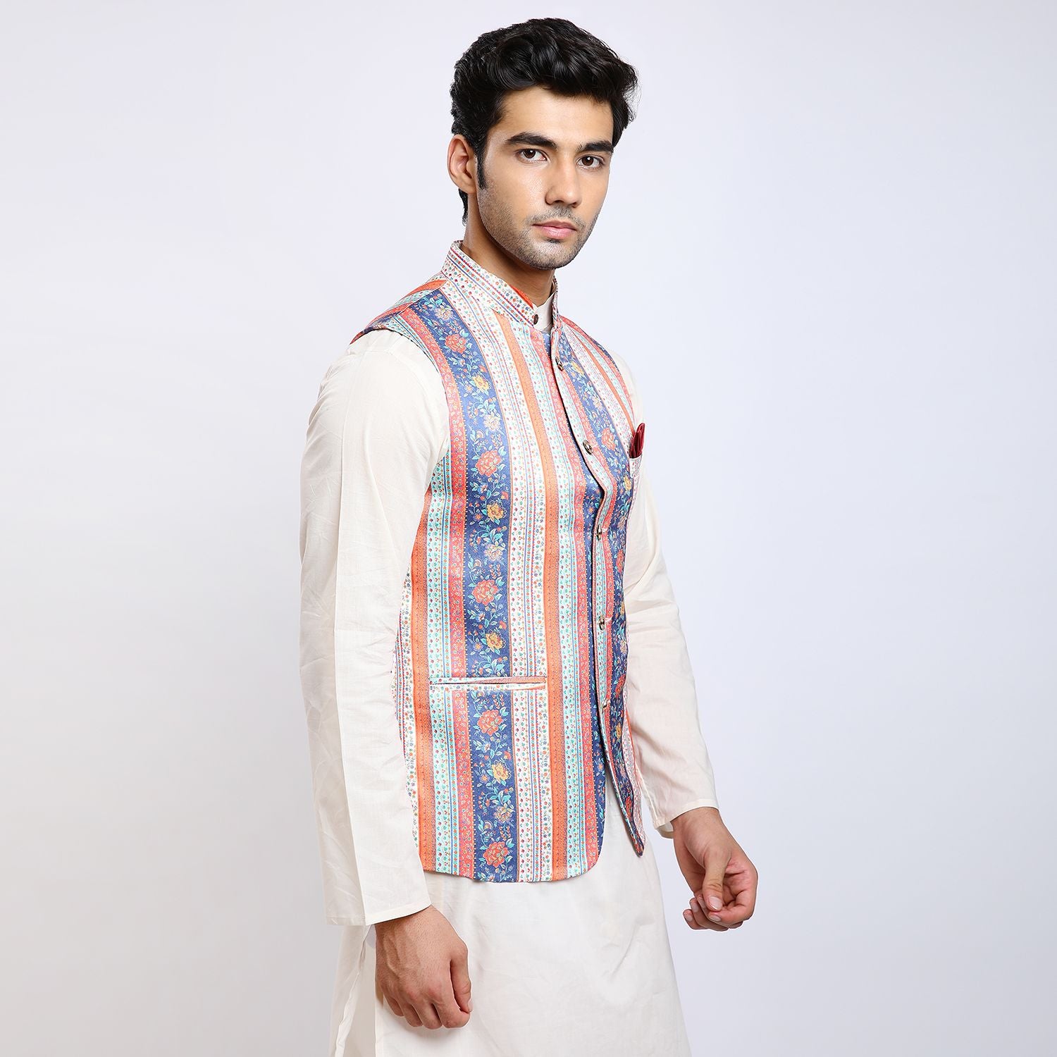 Awadhshree Satin Printed Nehru jacket Multi