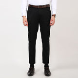 Flat front Solid slim fit trousers Black