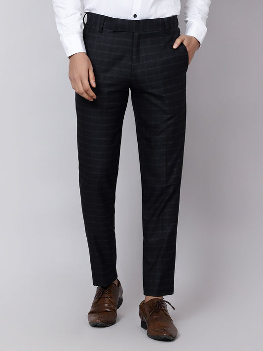 Checkered  slim fit trousers Black