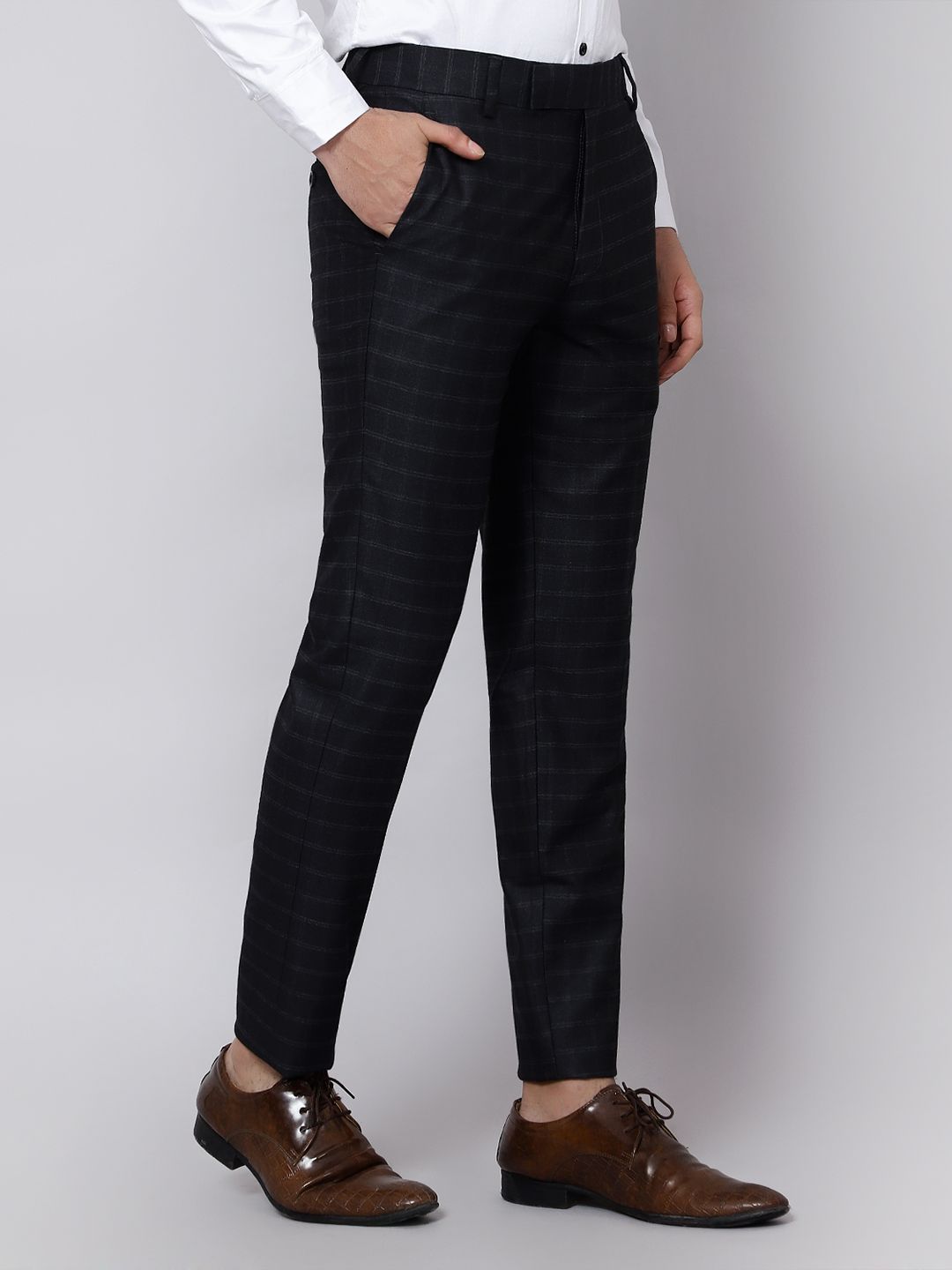Checkered  slim fit trousers Black