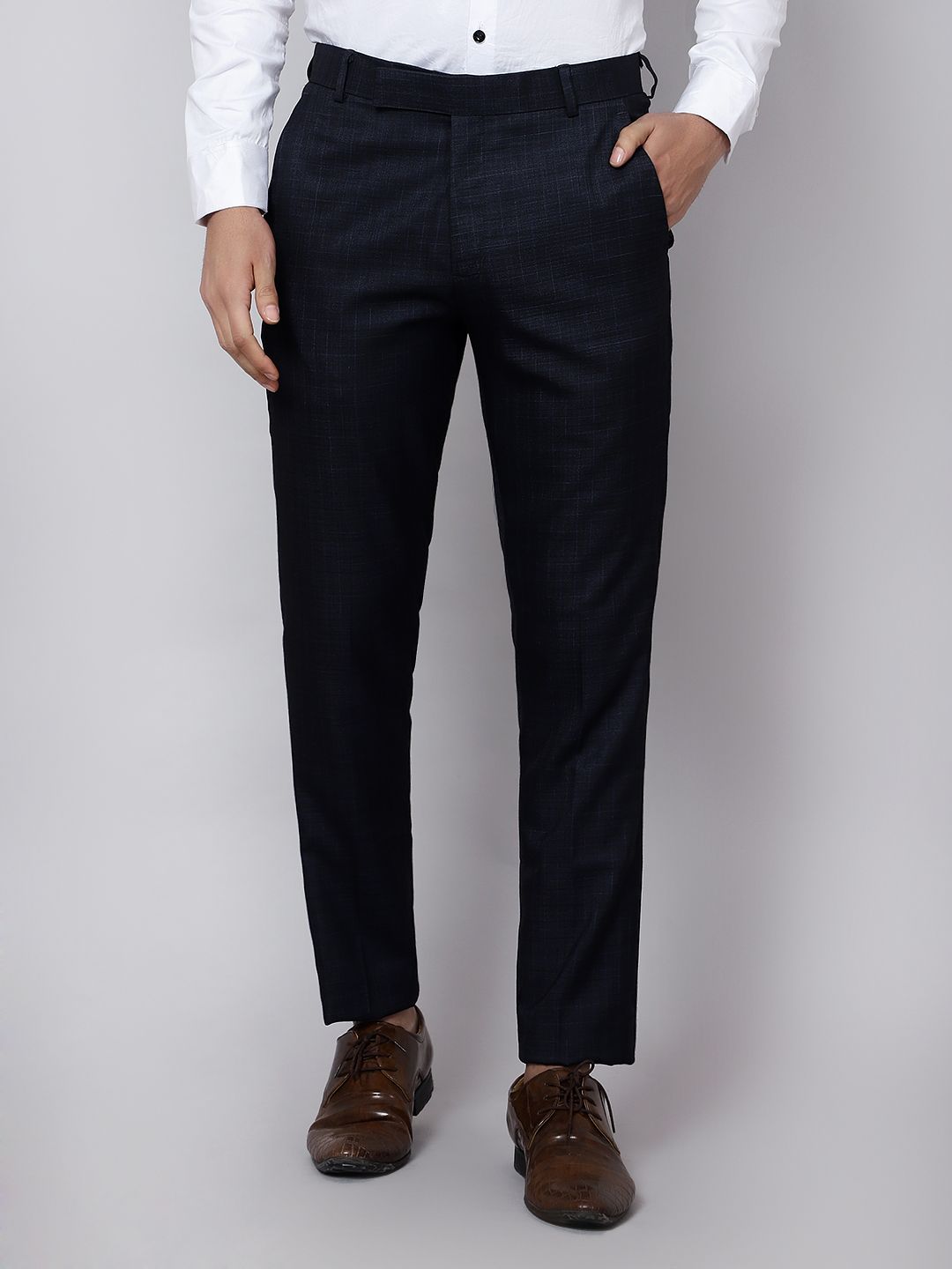 Checkered  slim fit trousers Blue