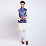 Awadhshree Satin Printed Nehru Jacket Blue