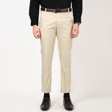 Flat front Solid slim fit trousers Cream