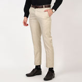 Flat front Solid slim fit trousers Cream