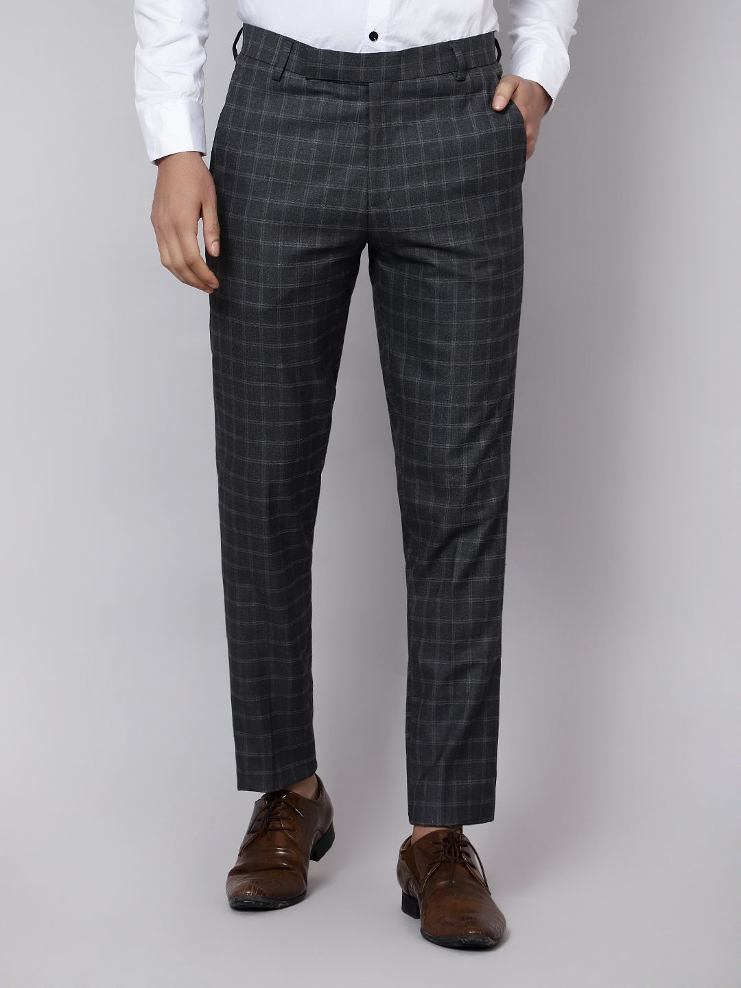 Checkered  slim fit trousers Dark Grey