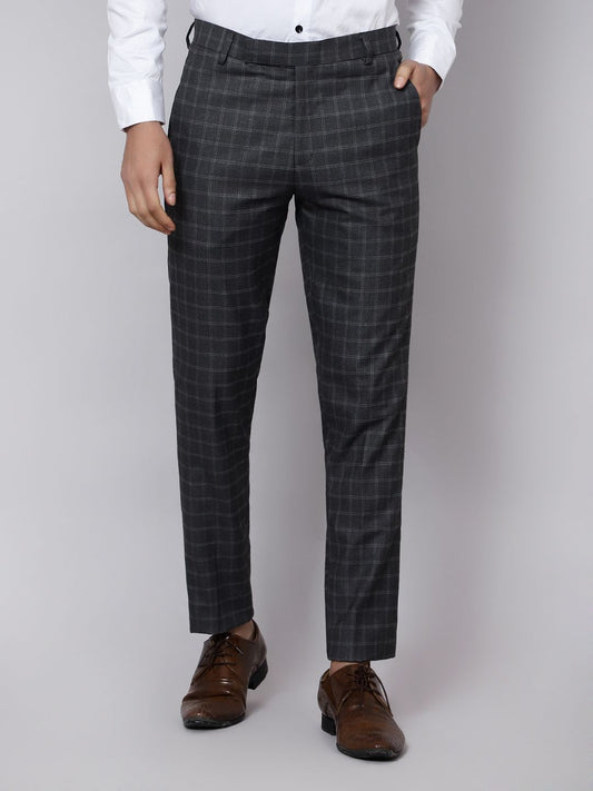 Checkered  slim fit trousers Dark Grey