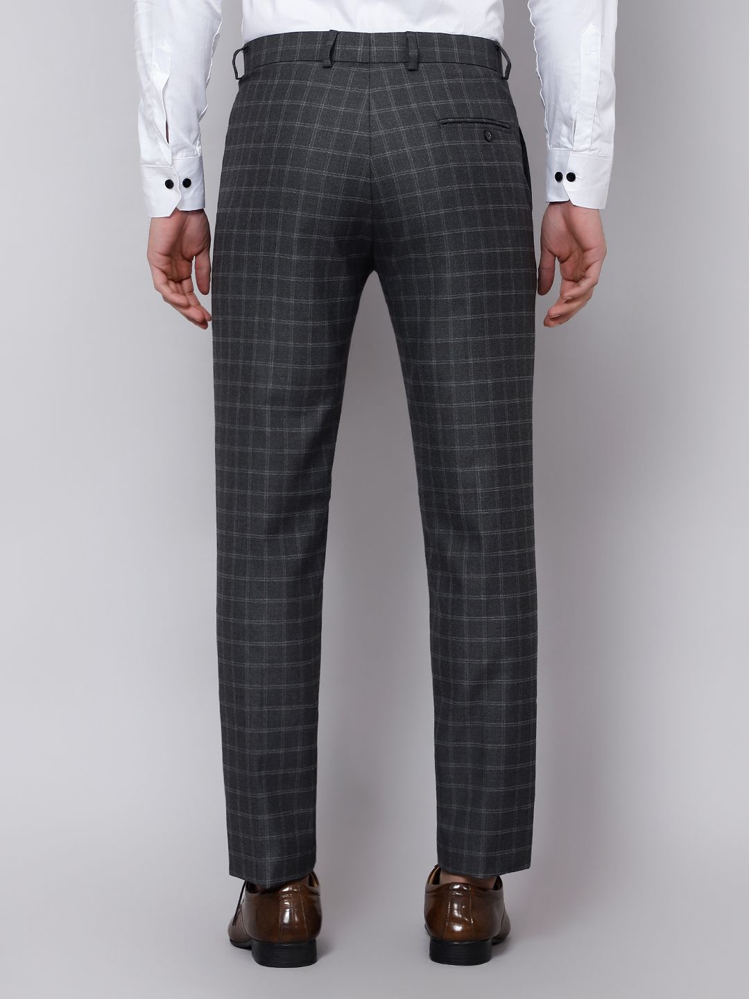 Checkered  slim fit trousers Dark Grey