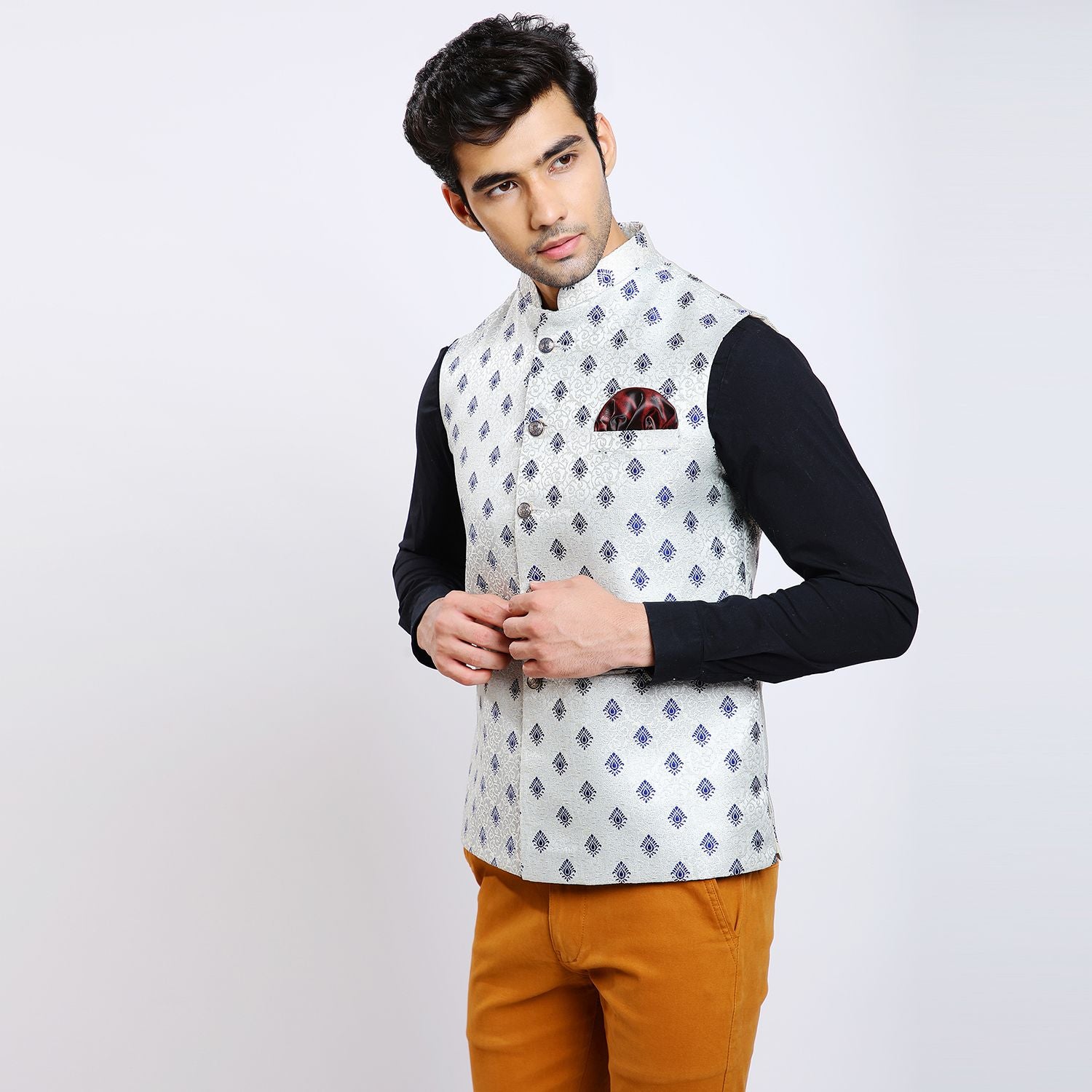 Awadhshree Self Design Nehru Jacket Grey