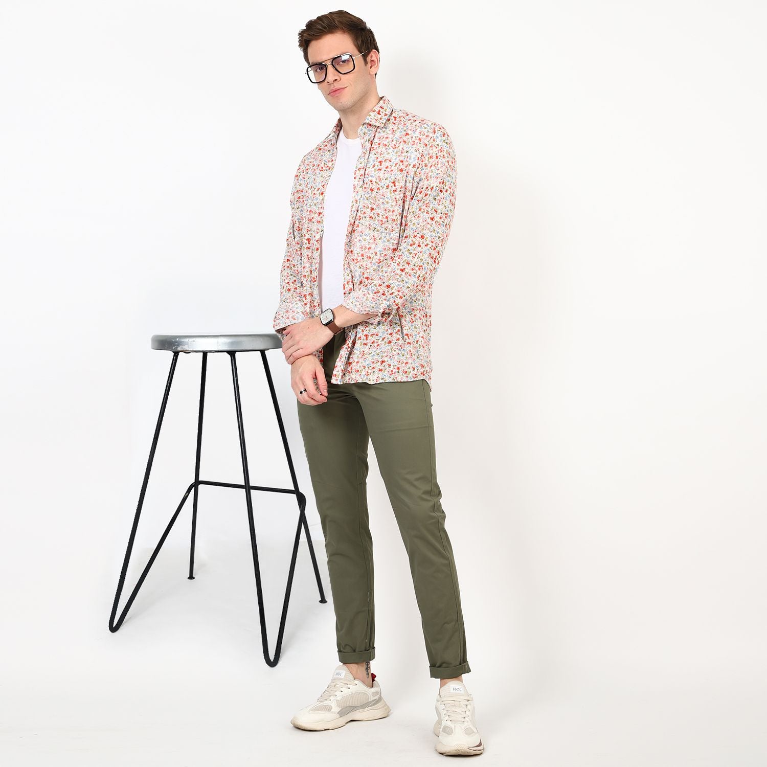 Slim fit flat front chinos Green