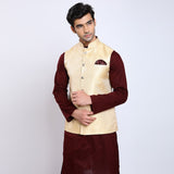Awadhshree Self Design Nehru Jacket Gold