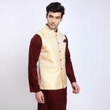 Awadhshree Self Design Nehru Jacket Gold