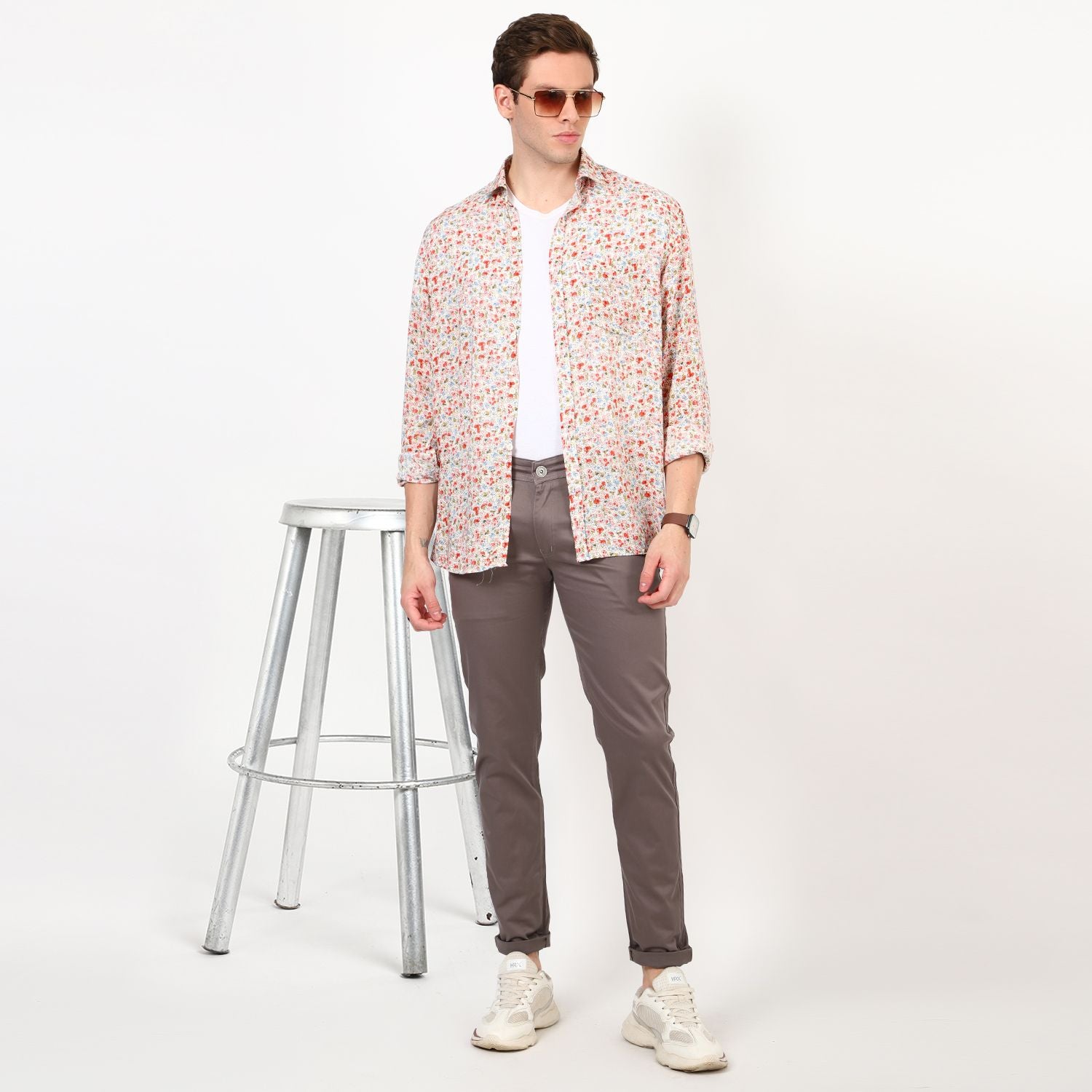 Slim fit flat front chinos Blue