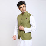 Awadhshree Solid Nehru Jacket Green