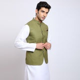 Awadhshree Solid Nehru Jacket Green