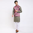 Awadhshree Satin Printed Nehru Jacket Pink