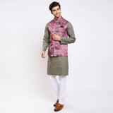 Awadhshree Satin Printed Nehru Jacket Pink