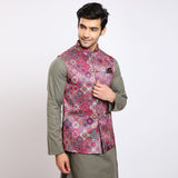 Awadhshree Satin Printed Nehru Jacket Pink