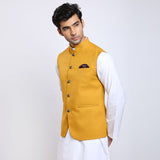 Awadhshree Solid Nehru Jacket Mustard