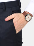 Flat front Solid slim fit trousers Navy Blue