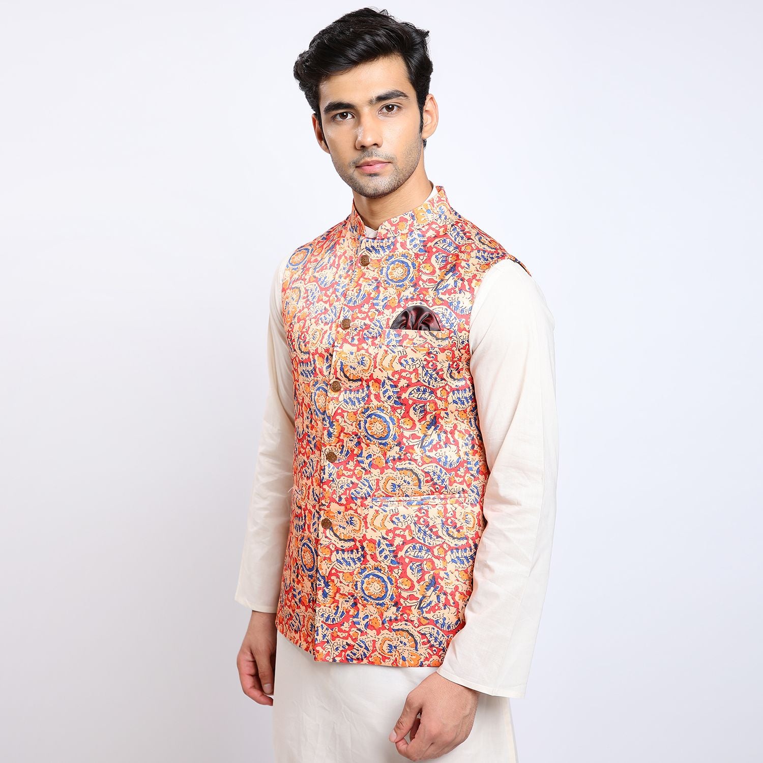 Awadhshree Satin Printed Nehru Jacket Orange