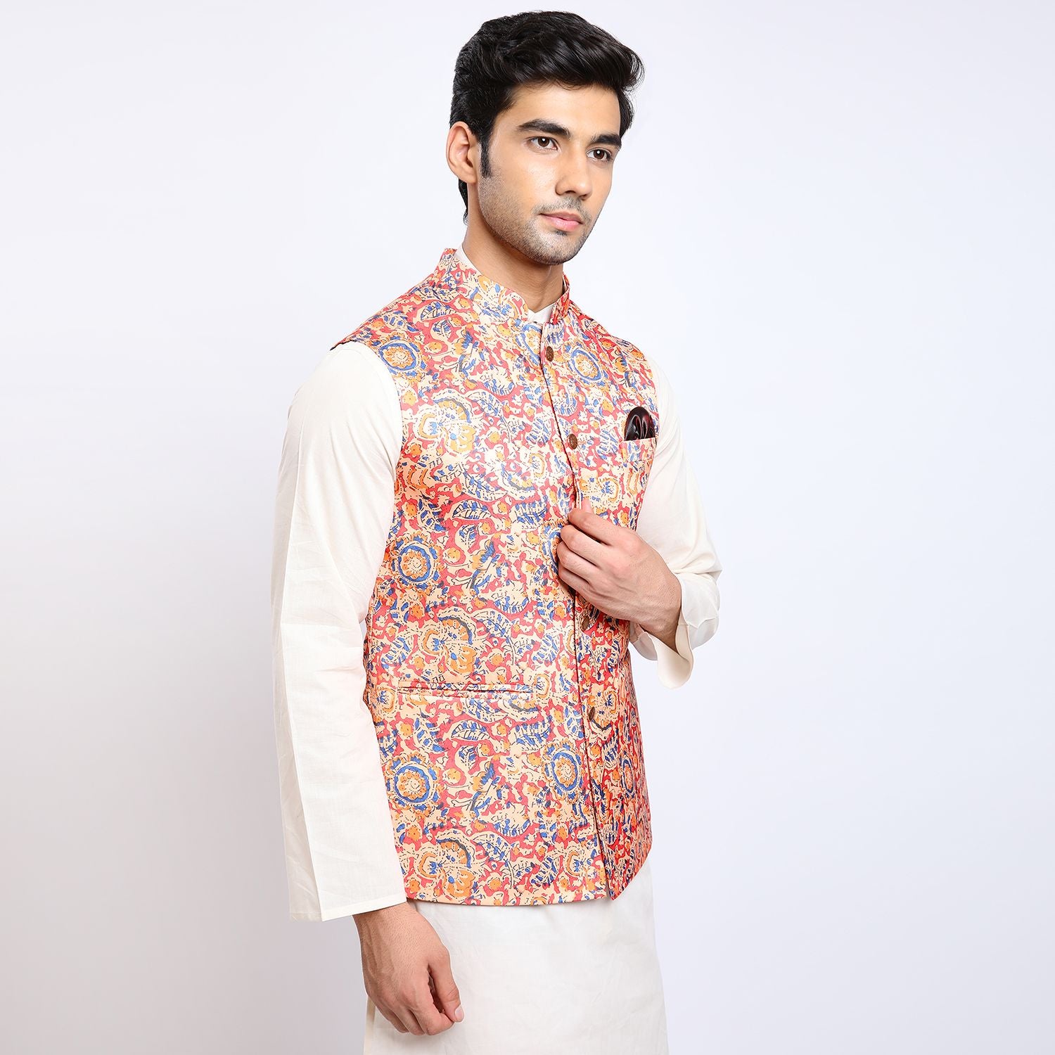 Awadhshree Satin Printed Nehru Jacket Orange