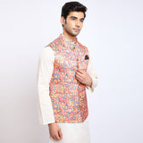Awadhshree Satin Printed Nehru Jacket Orange