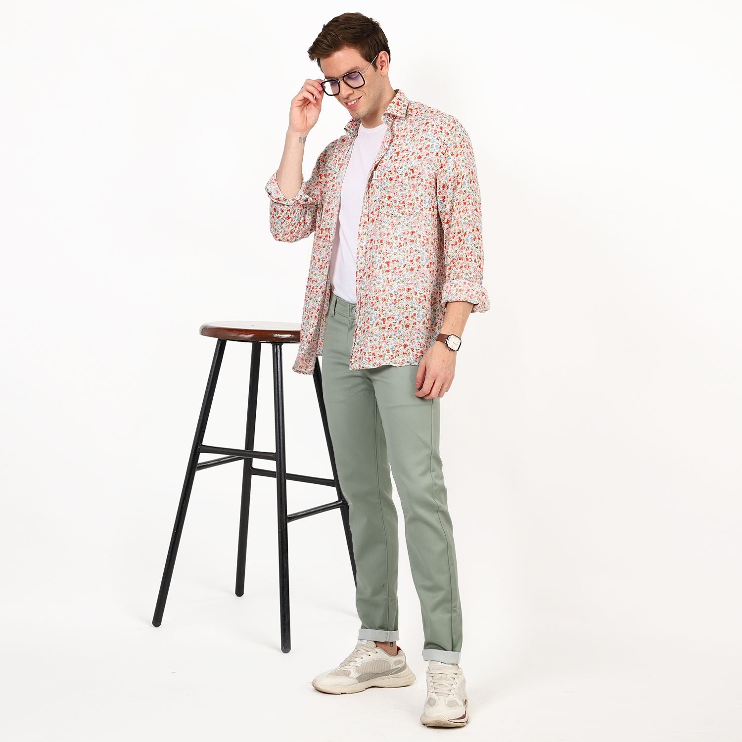 Slim fit flat front trouser Olive Green
