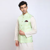Awadhshree Self Design Nehru Jacket Pista Green