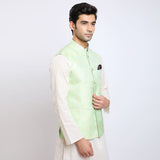 Awadhshree Self Design Nehru Jacket Pista Green