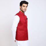 Awadhshree Solid Nehru Jacket Red