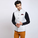 Awadhshree Jute Nehru Jacket Silver